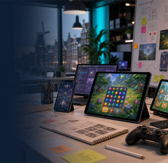 Mobile game prototypes on studio devices