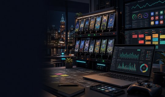 QA device rack and game live operations dashboard